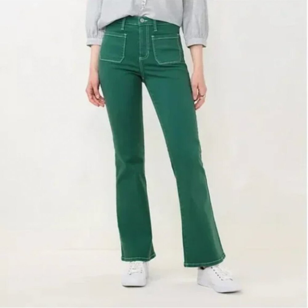 LC Lauren Conrad Feel Good Super High-Waist GREEN Flare Jeans Size 12